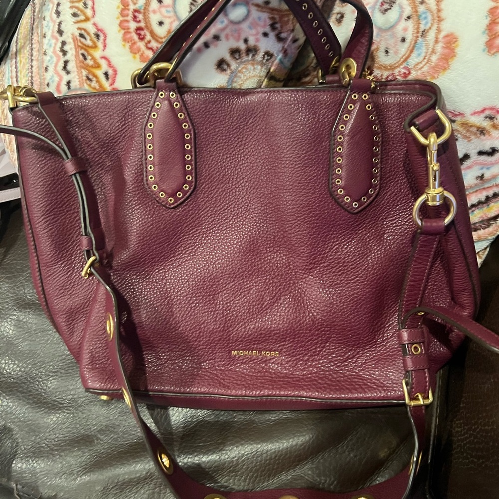 Michael Kors Burgundy Bag with Gold Accents